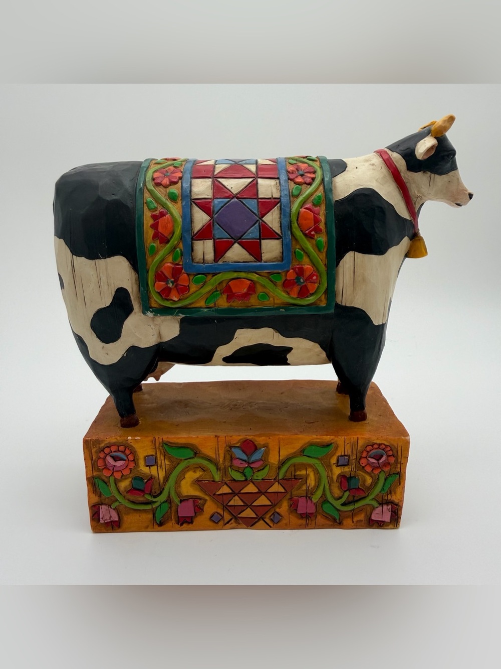 Jim Shore Heartwood Creek Enesco Painted Cow Figurine w/ Quilt 2003 READ